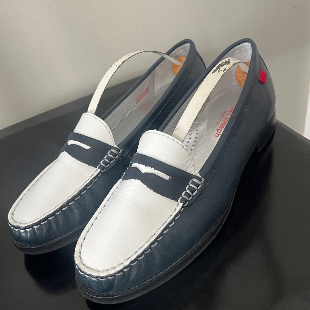 Women’s Two-Tone Navy and White Leather Loafers